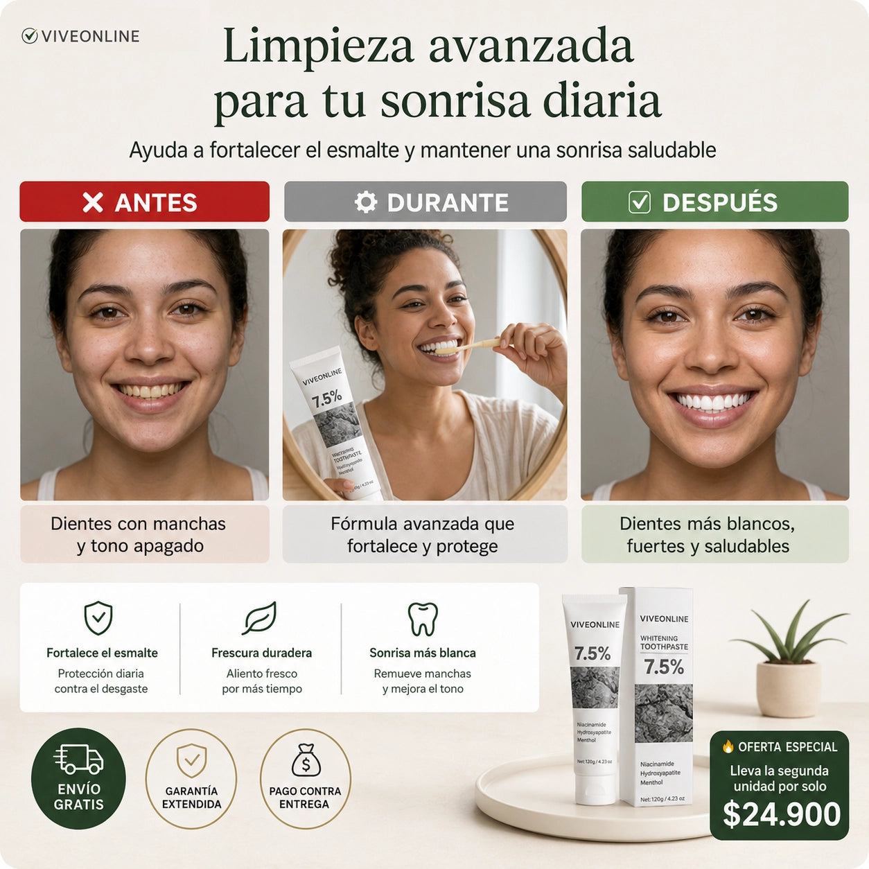 ¿Dientes sensibles o con manchas? Esta pasta Repara y blanquea tus dientes desde adentro + Envío Gratis