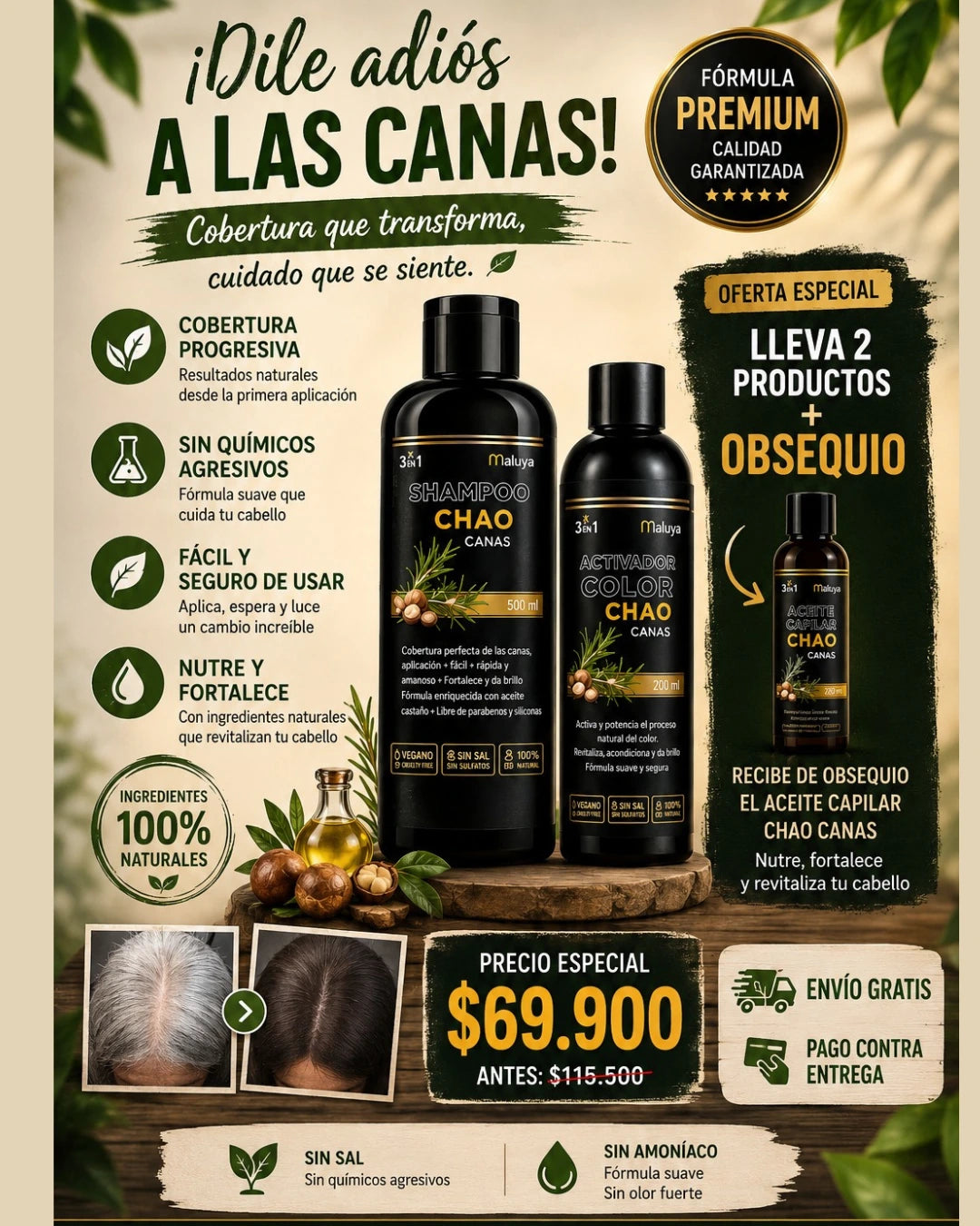 Shampoo Chao Canas +Tratmiento Gratis 2X1 + OBSEQUIO